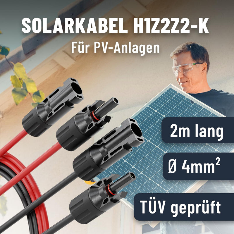  [AUSTRALIA] - ABSINA 2x 2 meter solar cable 4mm2 H1Z2Z2-K black & red - PV cable 4mm2 UV-resistant - solar cable 4mm2, PV cable, photovoltaic mounting accessories, solar cable 4qmm