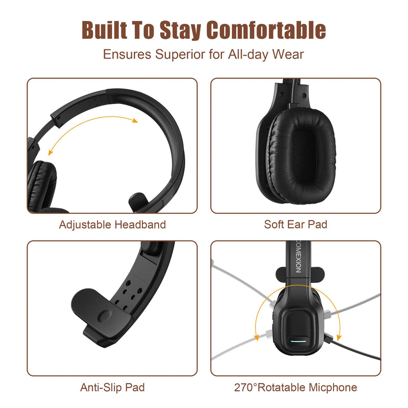  [AUSTRALIA] - COMEXION Trucker Bluetooth Headset V5.0, Wireless Headphone with Noise Canceling&Mute Microphone for Cell Phones, On Ear Bluetooth Headphone with Wireless&Wired Mode for Trucker, Home Office, Skype BH-M100 with Dongle