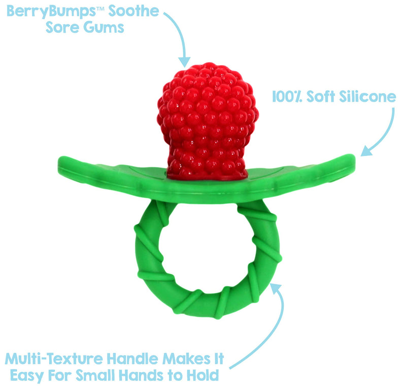 RaZbaby RaZberry Silicone Baby Teether Toy - Berrybumps Soothe Babies Sore Gums - Infant Teething Toy - Hands Free Design - BPA Free - Easy-to-Hold Design - Teething Relief Pacifier - Fruit Shape/Red Red - LeoForward Australia