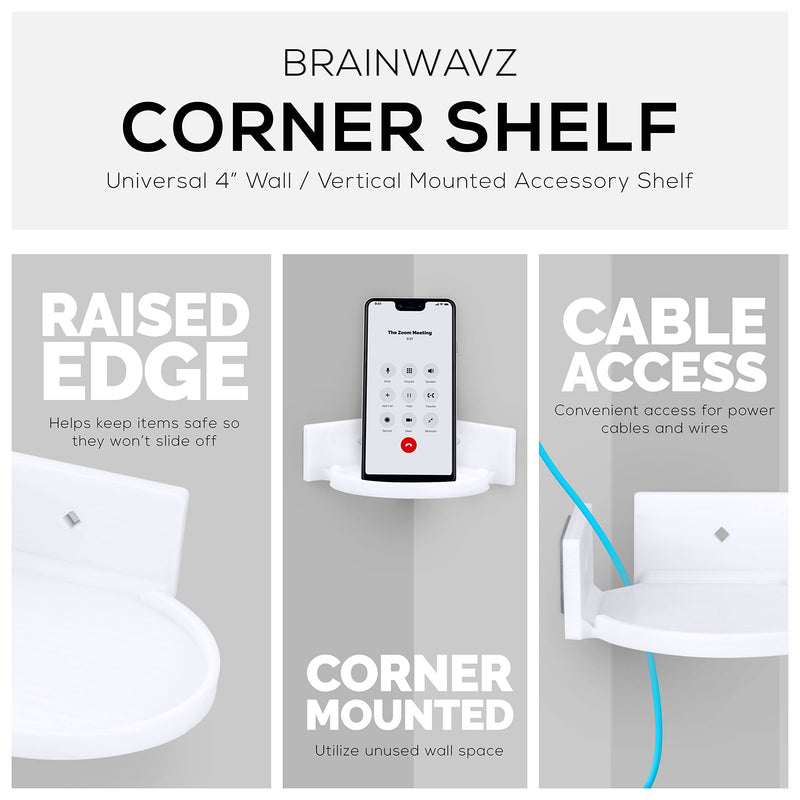  [AUSTRALIA] - BRAINWAVZ 4” Small Floating Shelf, Adhesive & Screw in, for Bluetooth Speakers, Cameras, Plants, Toys, Books & More, Easy to Install Shelves Wall Mount (White)