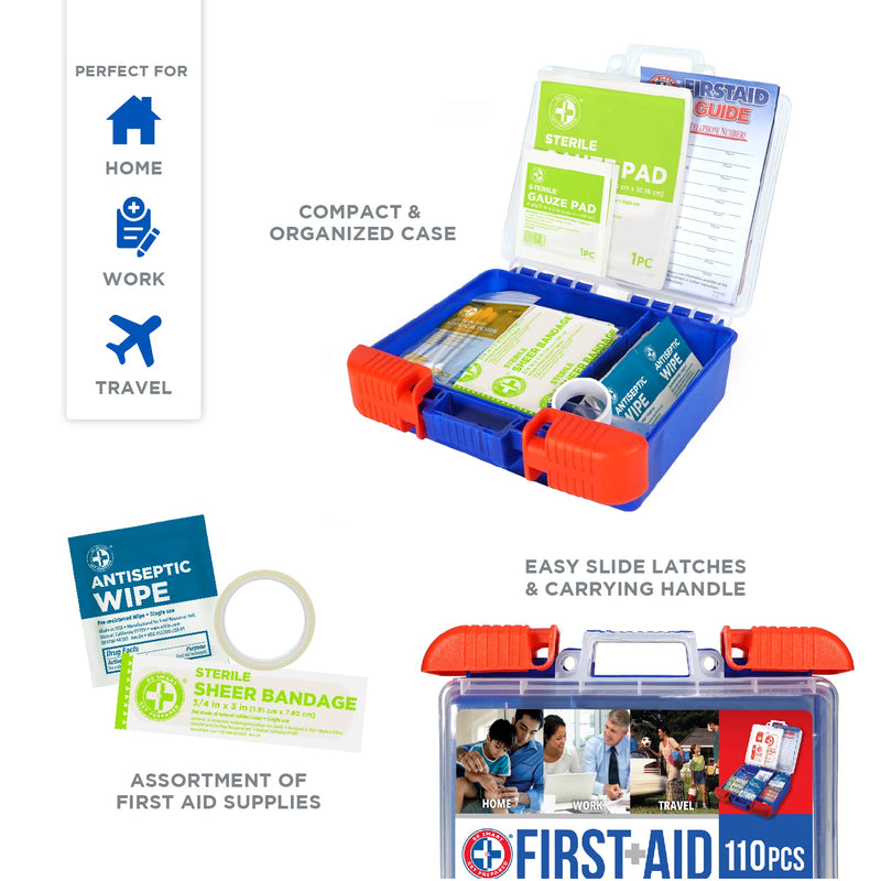  [AUSTRALIA] - Be Smart Get Prepared 110 Piece First Aid Kit: Clean, Treat, Protect Minor Cuts, Scrapes. Home, Office, Car, School, Business, Travel, Emergency, Survival, Hunting, Outdoor, Camping & Sports