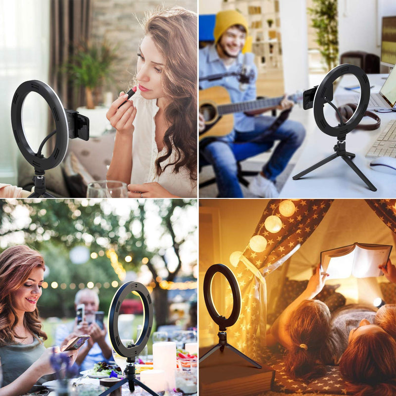 10” Ring Light LED Desktop Selfie Ring Light USB LED Desk Camera Ringlight 3 Colors Light with Tripod Stand iPhone Cell Phone Holder and Remote Control for Photography Makeup Live Streaming - LeoForward Australia