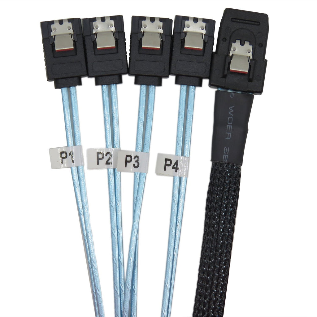  [AUSTRALIA] - CableDeconn 3FT Internal SFF8087 Mini SAS 36pin Male W/Latch To SATA 7Pin Female (X4) Forward Breakout Cable (G0102) 1m