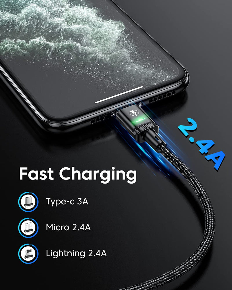  [AUSTRALIA] - KUULAA 3Pack Magnetic Charging Cable USB C,3A Fast Charging/Data Transmission with 3 in 1 Charging Tips Nylon-Braided Phone Cable Compatible for iProduct/Type C/Micro Device(6.6ft/6.6ft/6.6ft) 6.6,6.6,6.6ft Black