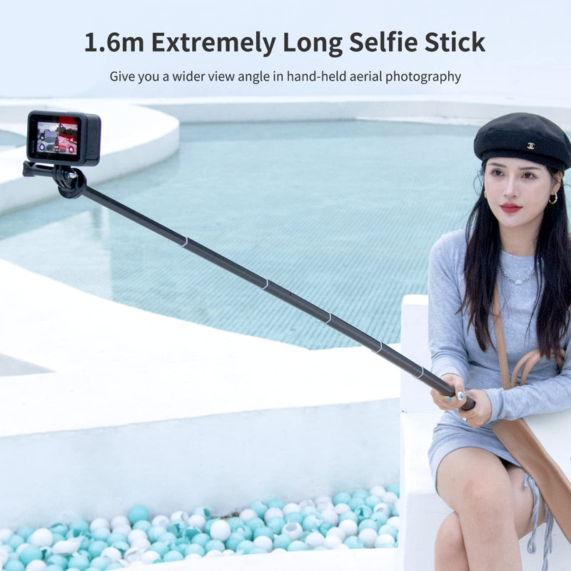  [AUSTRALIA] - 63inch Extension Selfie Stick for INSTA360 for GoPro 11 10 9 8 7, Insta Insta360 One X2 X One R EVO Action Cameras, Smartphone Gimbal Extension Pole for Sports Cam, Black Extension Pole with 1/4" Adapter