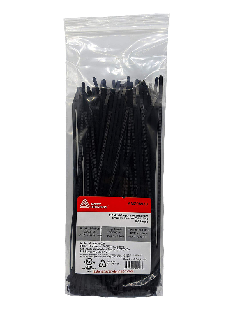  [AUSTRALIA] - Bar Lok 11” Zip Ties – 100 Pieces, Black – Made in America – Weather, UV & Impact Resistant Plastic Cable Ties for Binding Bundling & Organizing Wire Cable & More – Indoor & Outdoor (11", 100ct) 11" x 100