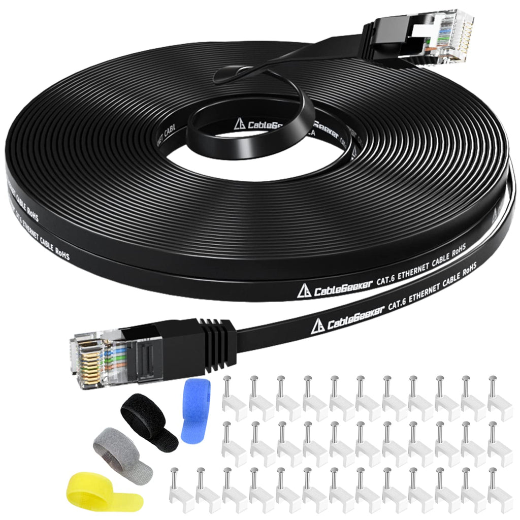  [AUSTRALIA] - Cat 6 Ethernet Cable 100 ft, Indoor&Outdoor, High Speed Flat Internet Network Cable - Cat6 Ethernet Patch Cable Long - Black Computer LAN Cable + Free Cable Clips and Straps 100ft