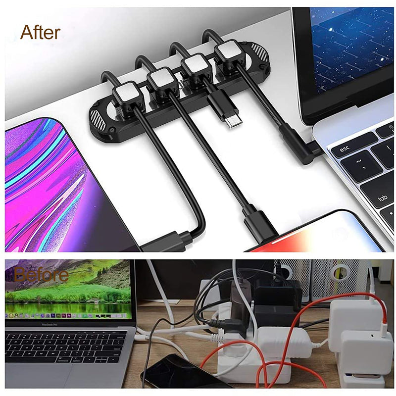  [AUSTRALIA] - Dracool Cable Clips Magnetic Cable Management Cable Organizer Cable Holder Cord Organizer Self Adhesive Sticky for Desk Wall Desktop Car Office Home USB Cable Power Wire Mouse Cable 6 Slots - Black