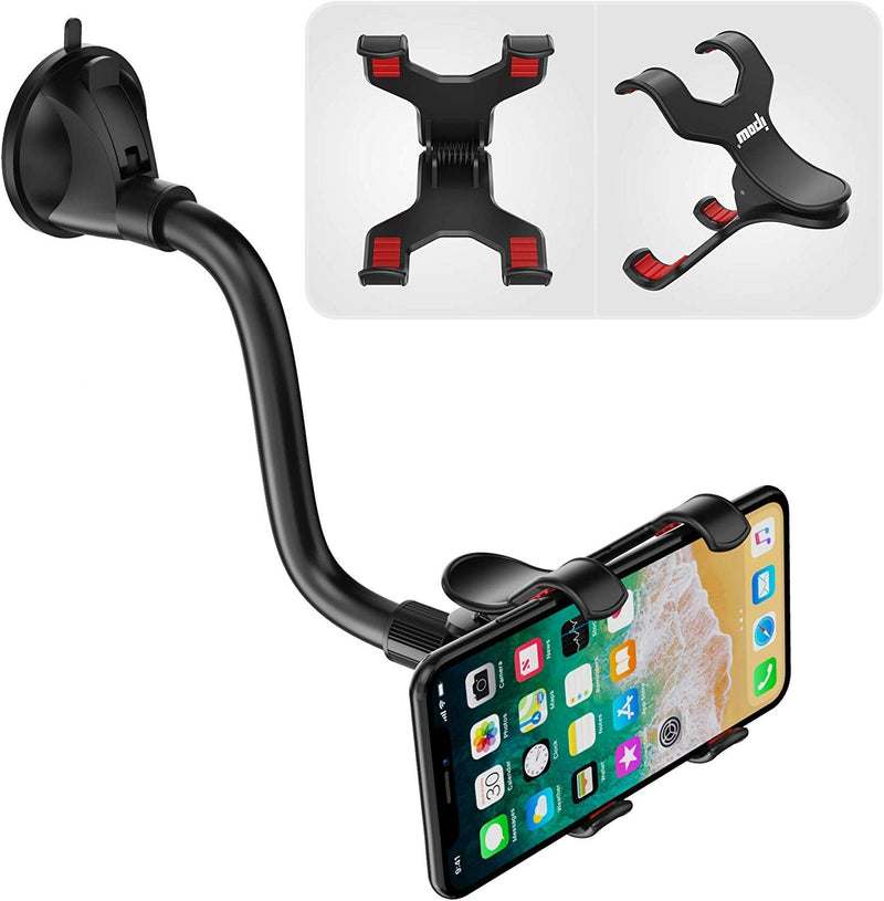  [AUSTRALIA] - IPOW Upgraded No Glue Car Phone Mount Windshield with Strong Suction, Long Arm Cell Phone Holder for Car with X-Shaped Clamp Fits Thick/Irregular Phone Case