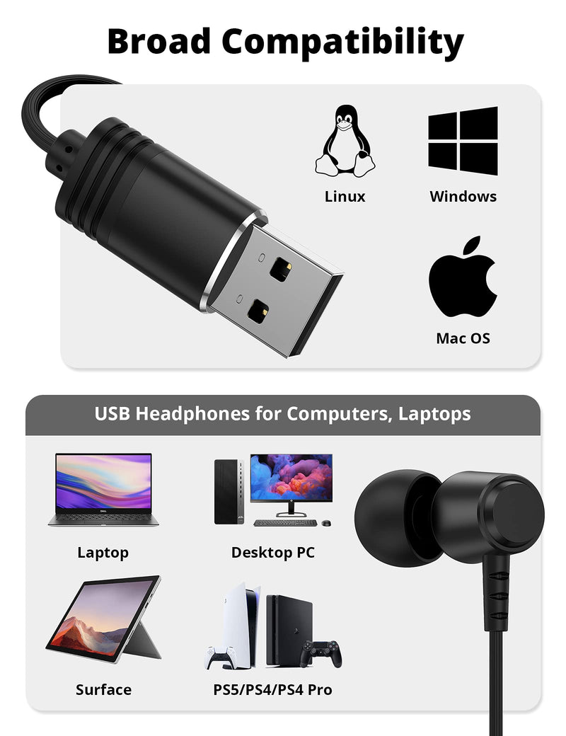  [AUSTRALIA] - TITACUTE USB A Headphone Computer Headset with Mute Control Microphone 7.5FT Magnetic Wired Earbud in-Ear Noise Canceling Gaming Earphone for MacBook Laptop Desktop PC TV PS5 PS4 Pro Zoom Home Office