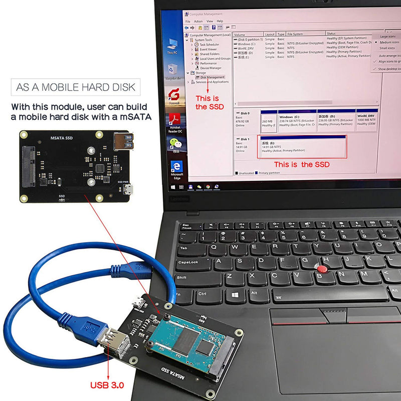  [AUSTRALIA] - Geekworm X850 V3.1 mSATA SSD Storage Expansion Board USB3.0 Mobile Hard Disk Module Compatible with Raspberry Pi 3 Model B+/Pi 3 Model B/ ROCK64
