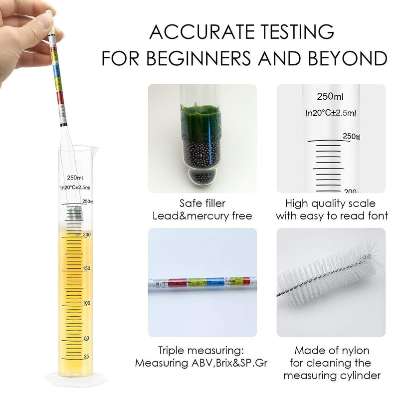 Hydrometer and Test Jar for Wine, Beer and Kombucha - Including 250ml Plastic Cylinder, Cleaning Brush and ABV Storage Bag - LeoForward Australia