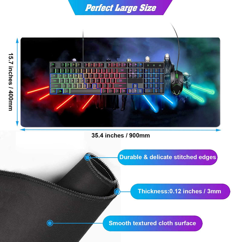 Extra Large Gaming Mouse Pad Jedi Lightsaber Custom Mousepad with Non-Slip Rubber Base,Stitched Edges Mouse Mat,Washable Desk Pad,Portable Computer Keyboard & Mice Combo Pads 35.4x15.7 Inch 90x40 XXL Lightsaber - LeoForward Australia