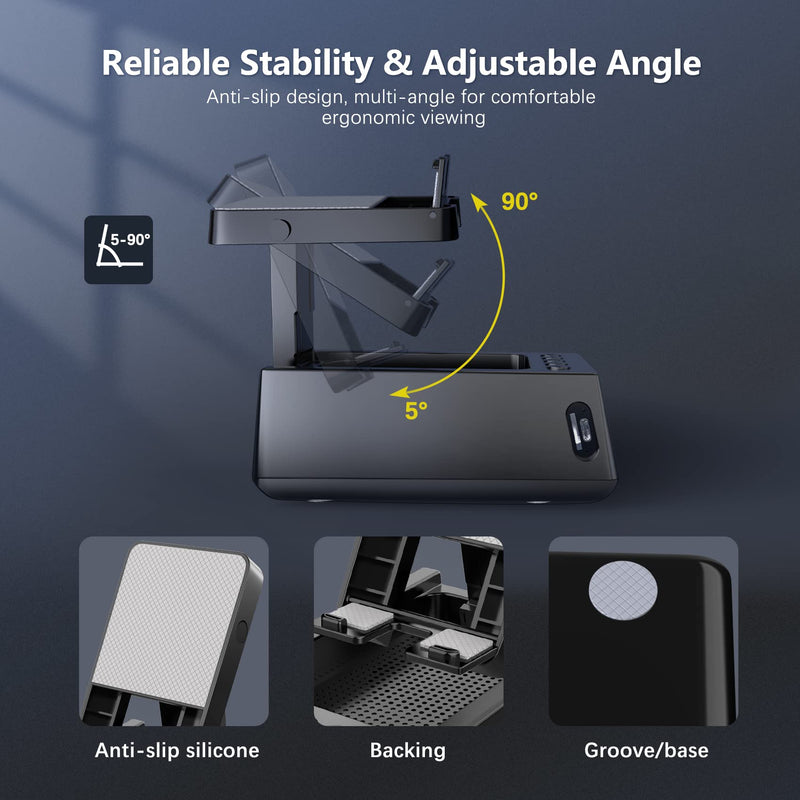  [AUSTRALIA] - Cell Phone Stand with Wireless Bluetooth Speaker, Gifts for Men or Women, Anti-Slip Design with HD Surround Sound, Adjustable Tablet Holder with Alarm Clock, Compatible with Phones & Tablets, Gadgets