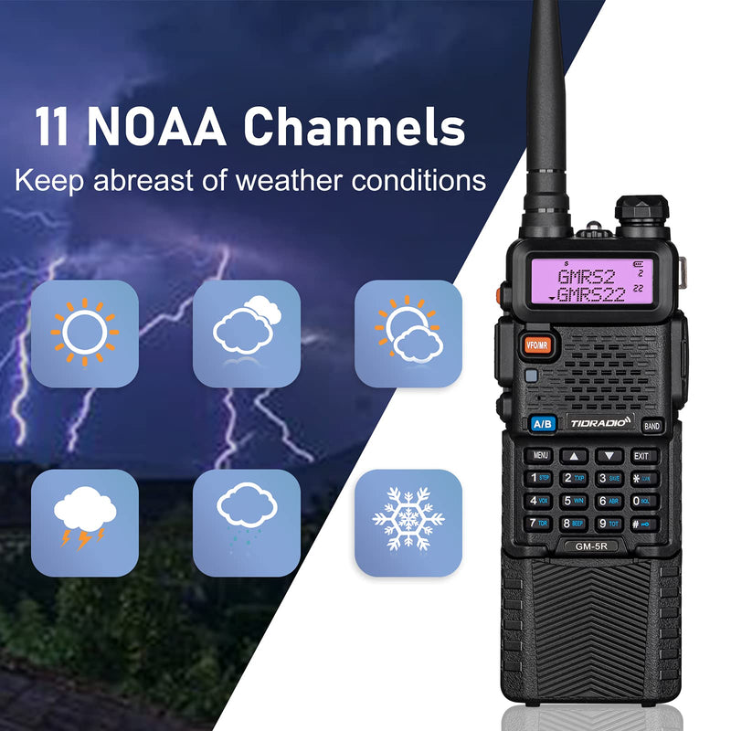  [AUSTRALIA] - TIDRADIO GM-5R GMRS Handheld Radio 5W Rechargeable Handheld Radio Two Way Radio GMRS Repeater Capable with 3800mAh Extended Battery and NOAA Weather Alerts & Scan 1 Pack-Black