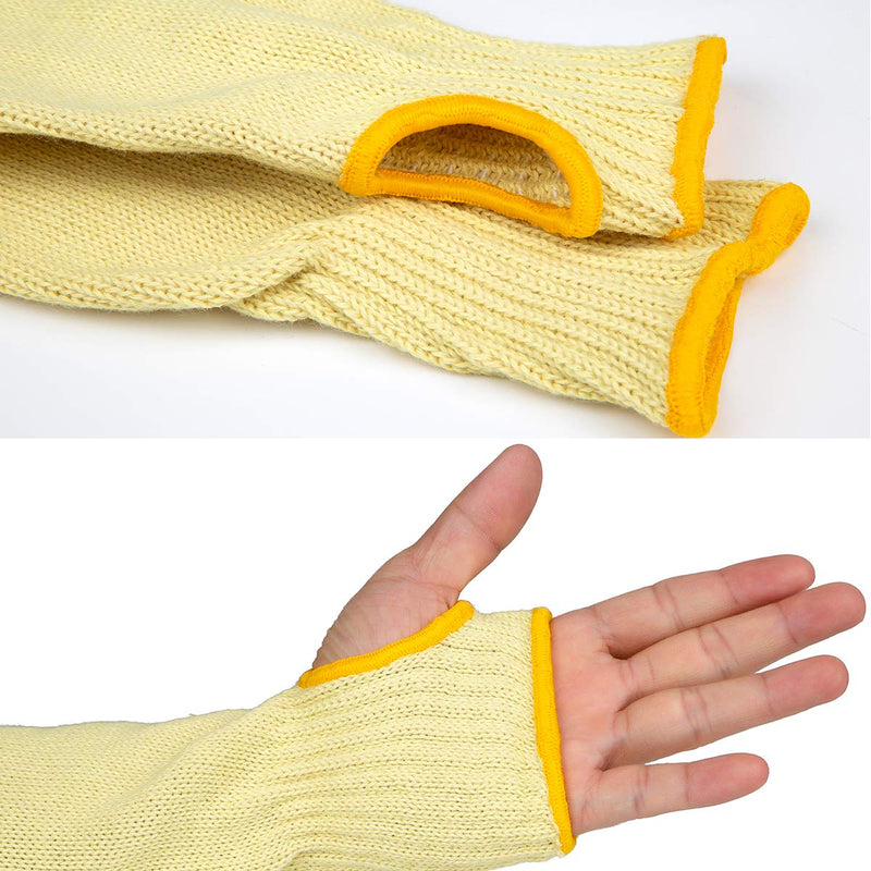  [AUSTRALIA] - Kevlar Sleeves Cut Heat Resistant,18 inch Long Self Defense Arm Sleeves with Thumb Hole,Mens Womens Safety Arm Guard Protector for Cooking and Equipment Repairs Work(Yellow,2 Pairs) Yellow 2p