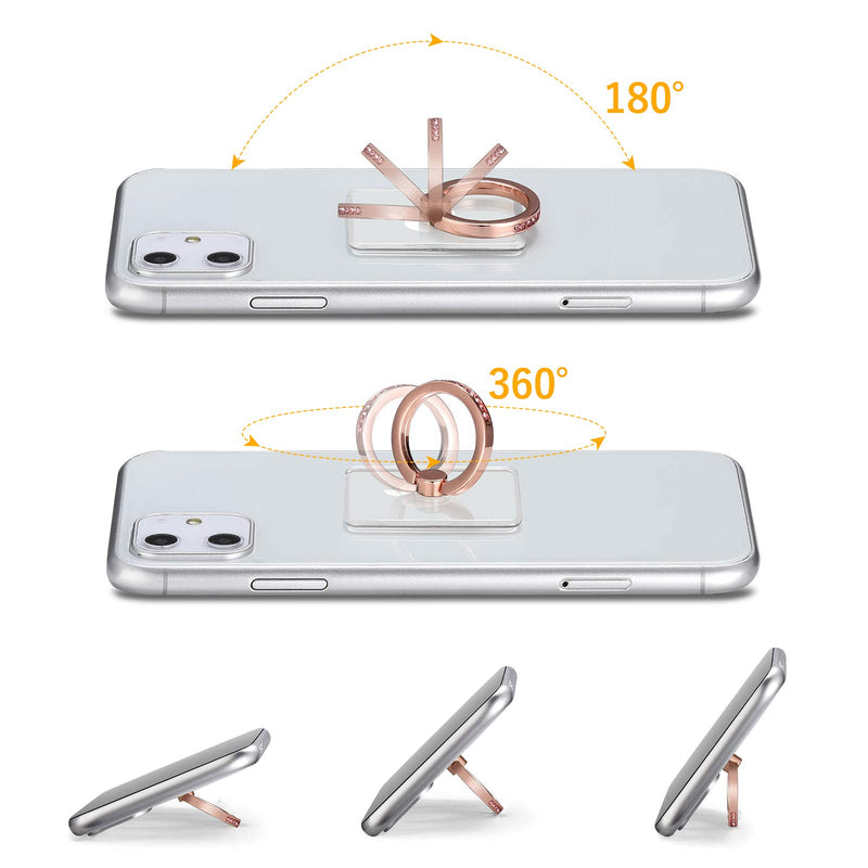 Transparent Phone Ring Stand Holder,Cellphone Kickstand,Finger Grip with Diamond,360 Degree Rotation 180 Degree Flip,Compatible for Mobile Phones,Android,Phone Cases 2 Pack(Rose Gold 2) rose gold 2 - LeoForward Australia
