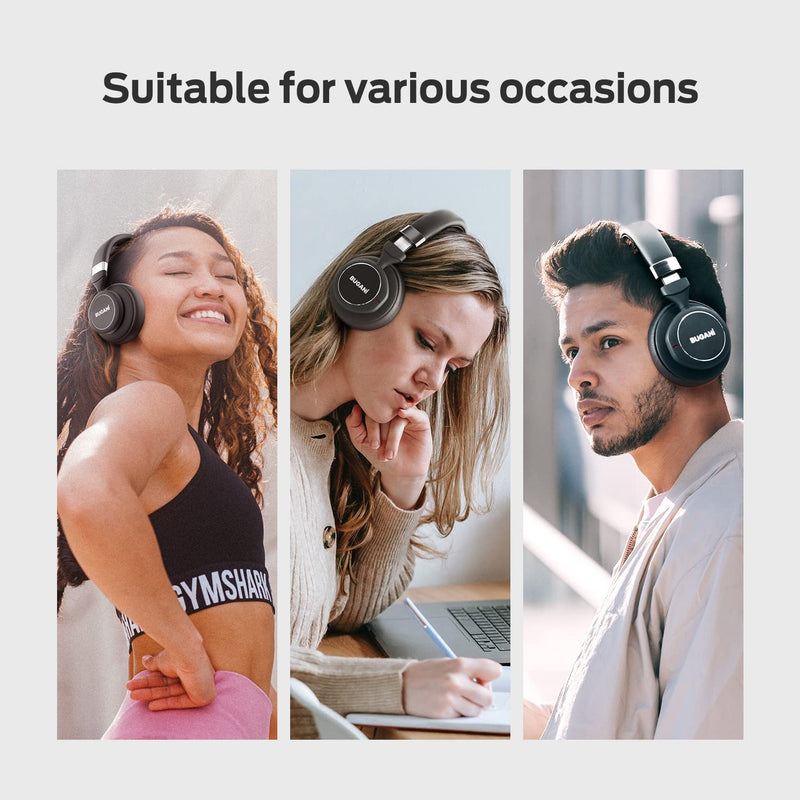  [AUSTRALIA] - BUGANI Active Noise Cancelling Headphones, 30H Playtime Wireless Bluetooth Headset with Deep Bass Hi-Fi Stereo Sound,Comfortable Earpads for Travel/Home/Office