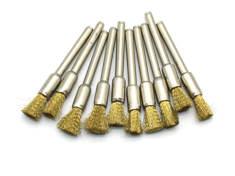  [AUSTRALIA] - TEMO 10 pc Brass Bristle 1/4 Inch Pen Wire Brush #537 with 1/8 Inch Shank Compatible for Dremel and Other Rotary Tools Brassh Pen