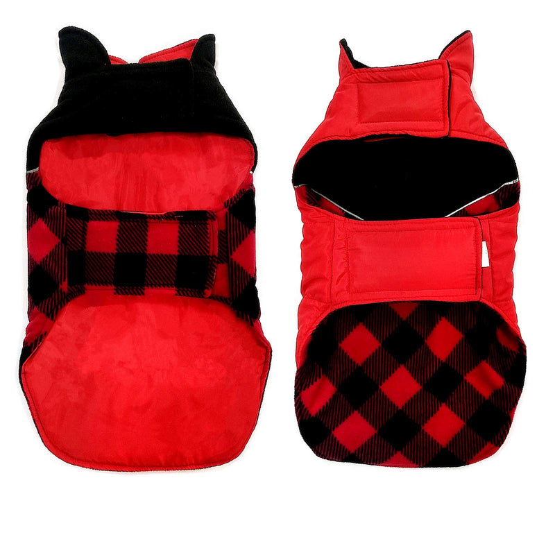 Fragralley Dog Winter Coat Reversible - Pet Plaid Jacket Reflective Warm Vest Clothes - Dog Christmas Sweater Windproof Waterproof for Small Medium Large Dogs X-Small Red - LeoForward Australia