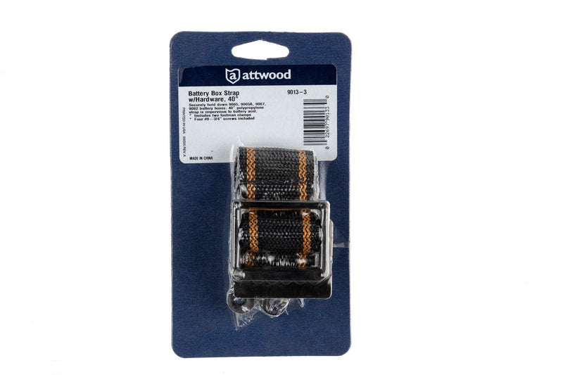  [AUSTRALIA] - Attwood 9013-3 Battery Box Hold-Down Strap Kit — Medium, Strap with Firm-Grip Buckles, Footman Clamps, Screws Included