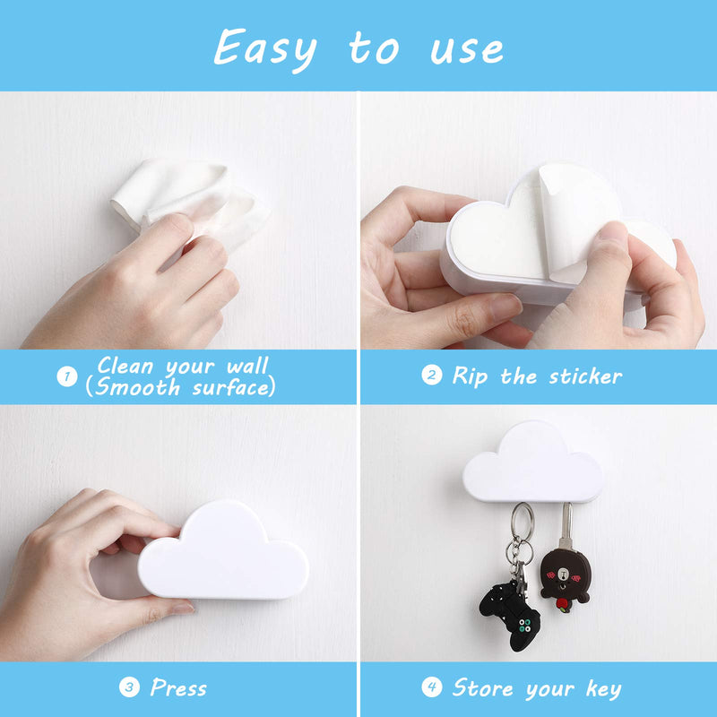  [AUSTRALIA] - 4 Pieces Magnetic Key Holder Cloud Magnetic Wall Key Rack Organizer Key Chains Hooks with Adhesive for Wall Door, Entryway, Foyer (White) White