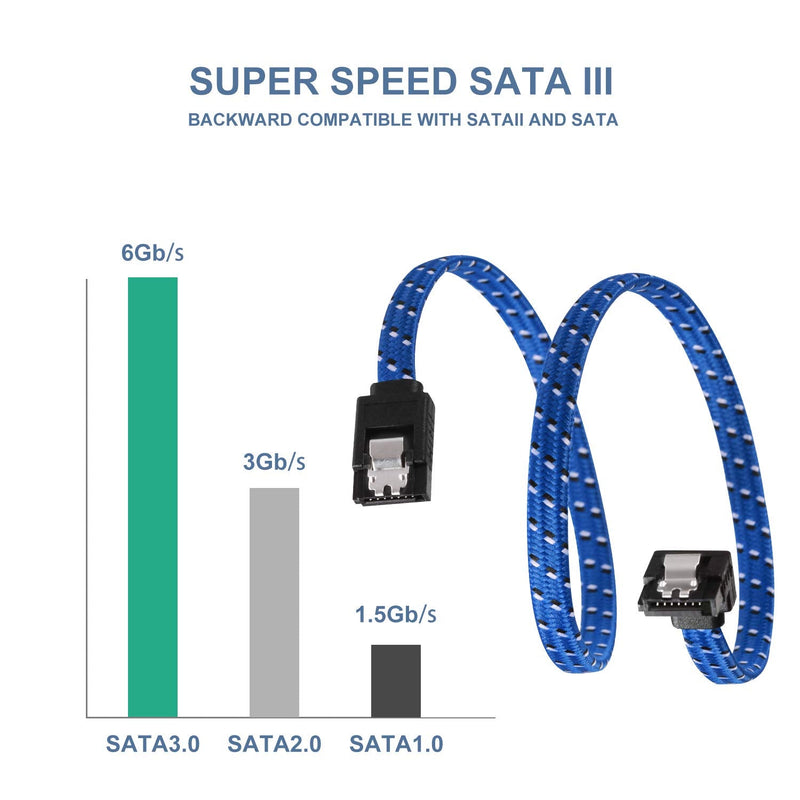  [AUSTRALIA] - SATA III Cable,DanYee Nylon Braided SATA Cable III 6Gbps Straight HDD SDD Data Cable with Locking Latch 18 Inch Compatible for SATA HDD, SSD, CD Driver, CD Writer (6 Packs Blue) 1 6 Packs Blue
