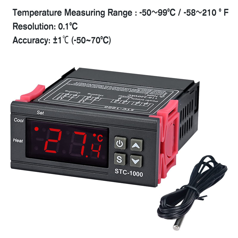  [AUSTRALIA] - COVVY STC-1000 Digital Temperature Controller Celsius 110-220V Heating Cooling Controller/with 36" NTC Sensor Probe