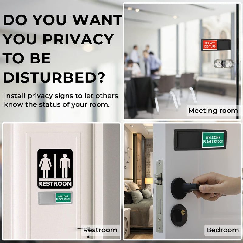  [AUSTRALIA] - Privacy Sign, Do Not Disturb / Welcome Sign for Home Office Restroom Conference Hotles Hospital, Privacy Slide Door Sign Tells Whether Room in Vacant or Occupied, 7'' x 2'' Indicator - Black