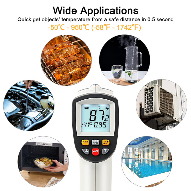  [AUSTRALIA] - Laser infrared thermometer temperature gun for measuring high temperatures -50°C ~ 950℃, data storage, max/min measurement (not for humans) -50～950℃ gray