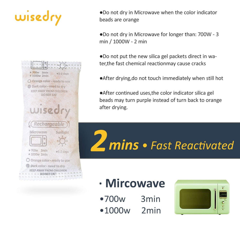  [AUSTRALIA] - wisedry 50 Gram [10 Packs] Silica Gel Desiccant Packets Microwave Fast Reactivate Moisture Absorbers Bags with Indicating Beads for Closet Gun Safes Bathroom Food Grade