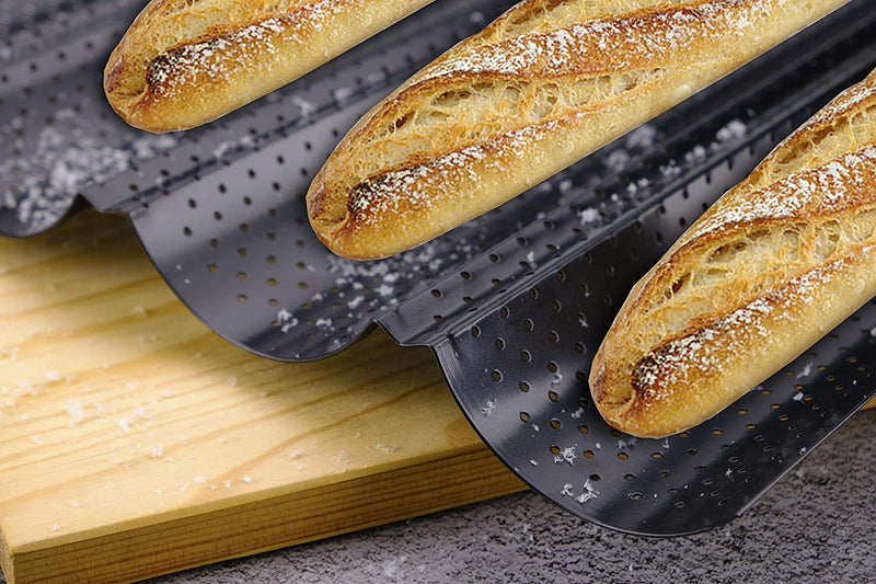  [AUSTRALIA] - Bread Pan,Bread Pans For Baking,Baguette Pans for Baking,French Bread Pans for Baking/ 2 Loaf,Baguette Tray Baking Nonstick Bread Pan, 2PCS Black Baguette Pan