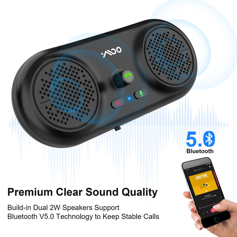  [AUSTRALIA] - 1Mii MK02 Bluetooth Car Speakerphone with Visor Clip, Wireless Bluetooth 5.0 Car Kit for Handsfree Talking, Motion Auto On, Voice Guidance, Support Siri Google Assistant, Dual Speakers