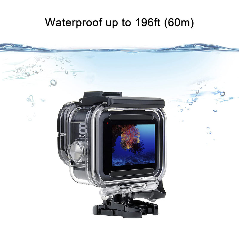  [AUSTRALIA] - SOONSUN Waterproof Housing Case for GoPro Hero 8 Black, Built-in Dual Cold Shoe Slots and Includes 2 Clod Shoe Mount Adapters, 196 Ft Underwater Protective Diving Housing Case for GoPro Hero8 Black Waterproof Housing for HERO8 Black