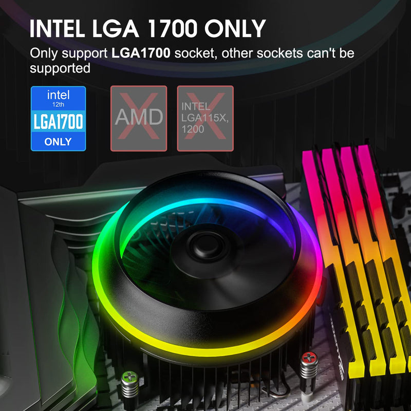  [AUSTRALIA] - Vetroo Eclipse Low-Profile ARGB CPU Cooler, 90mm 4-Pin PWM Fan, Premium Aluminum Fins, 95W TDP Air Cooler for Intel LGA 1700 Only
