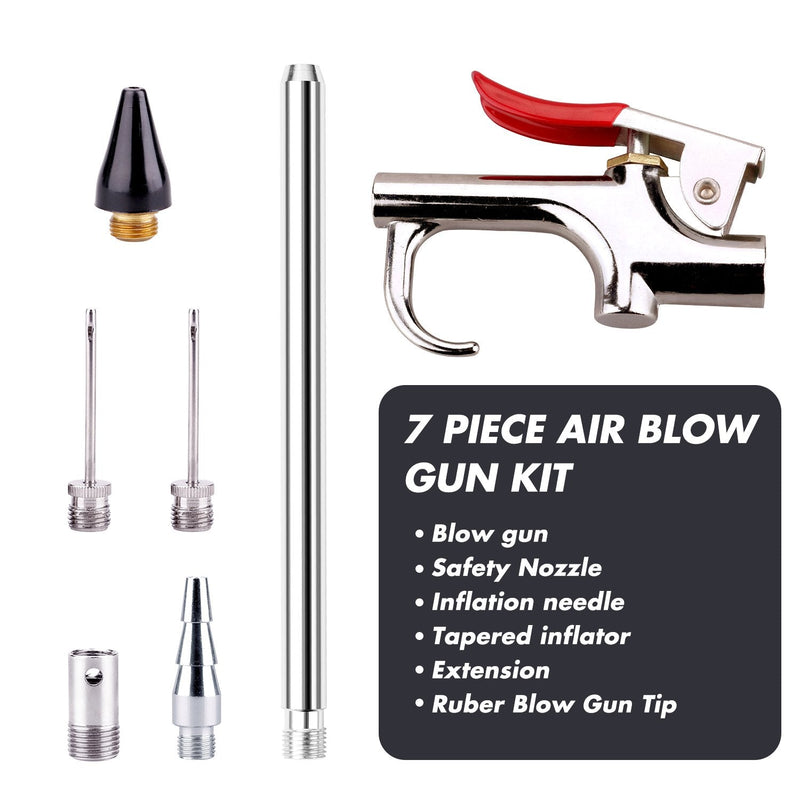  [AUSTRALIA] - WYNNsky Air Blow Gun Accessory Kit with 5 Interchangeable Nozzles - 7 Pieces Air Compressor Tools Kit