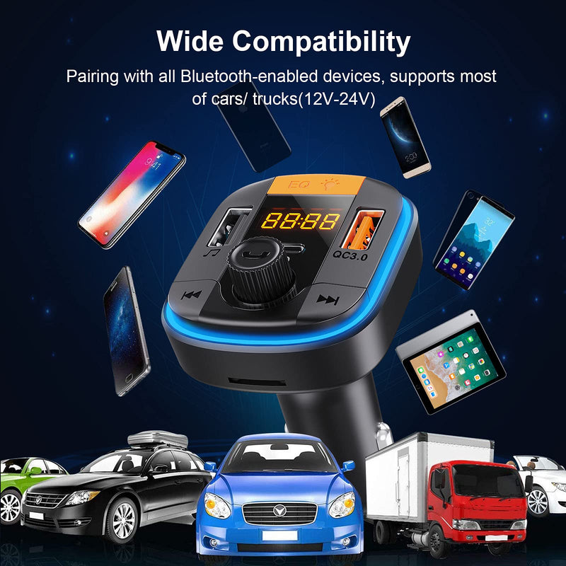  [AUSTRALIA] - Bluetooth FM Transmitter for Car - Tensun Bluetooth Car Adapter PD20W+QC3.0 Cigarette Lighter Bluetooth 5.0 Radio Receiver Music Player Car Charger Supports Hands-Free Call Siri Google Assistant