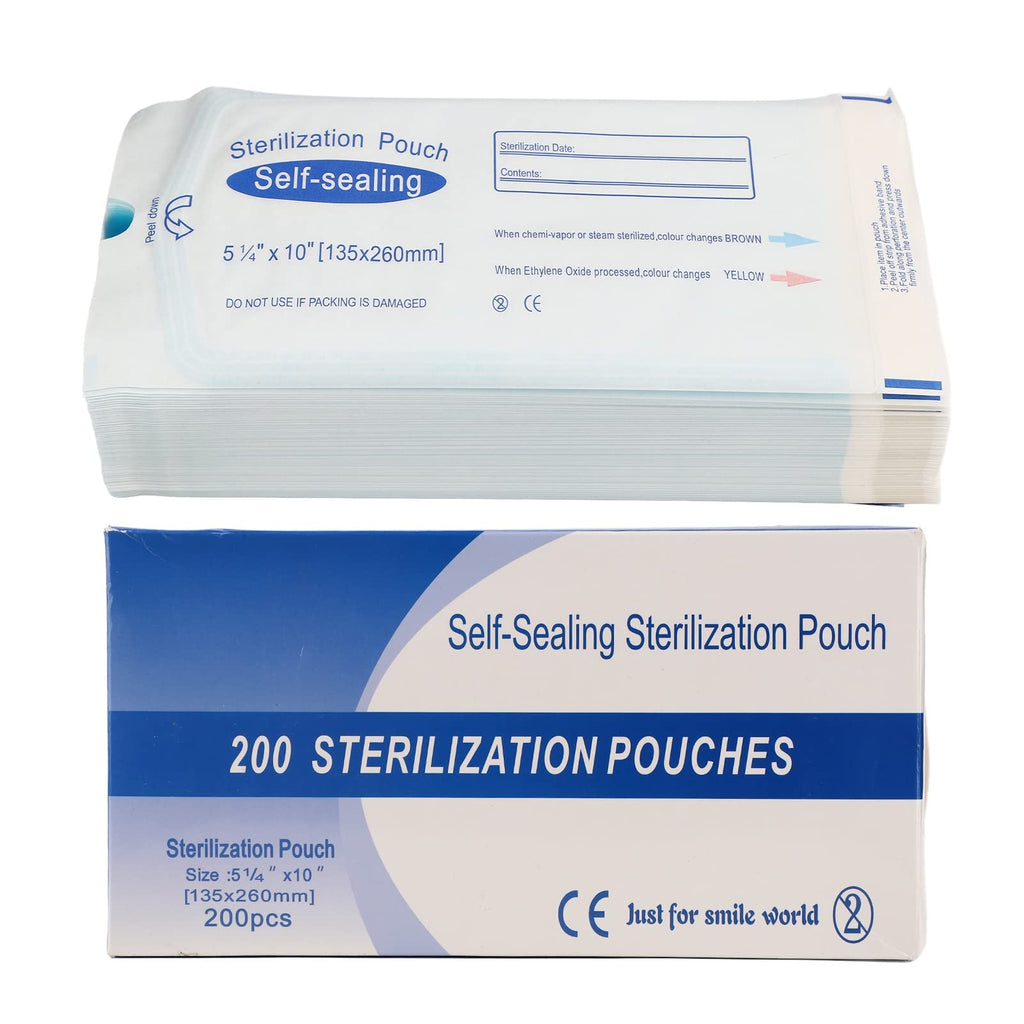  [AUSTRALIA] - 200pcs/box Self-Sealing Oral Sterilization Bags, Sealed Disposable Sterilization Bags for Cleaning Dental Tattoo Tool Sterilization Bags (135 x 260 mm)