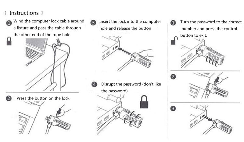  [AUSTRALIA] - AOMGD 2 Pcs 6-Foot Kensington Laptop Lock Universal Notebook Combination Lock Security Cable 4 Digit Password Protections and Theft Deterrent for Most Notebooks, Desktops, Projectors, LCD and Plasma silver