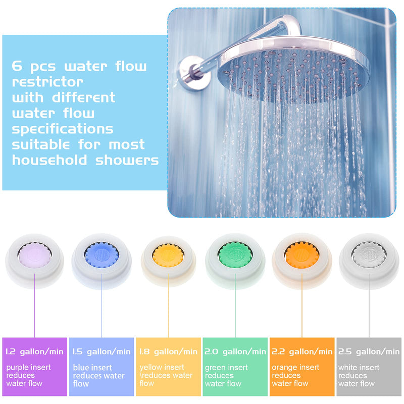  [AUSTRALIA] - 7 Shower Flow Reducer Limiter Set Water Flow Saver Adapter Set Flow Reducer Limiter 1/2 Inch Flow Restrictor Control Valve Flow for Fixed Shower Head and Handheld Shower 1.2/ 1.5/ 1.8/ 2/ 2.2/ 2.5 GPM