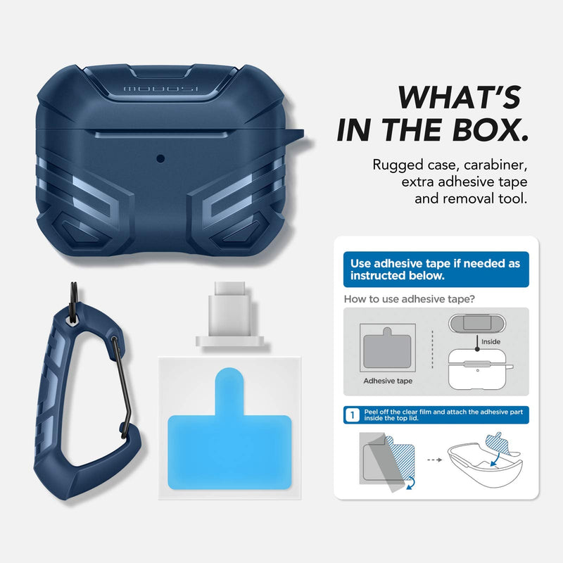  [AUSTRALIA] - MOBOSI Vanguard Armor Series Military AirPods Pro Case, Full-Body Hard Shell Protective Cover Case Skin with Keychain for AirPod Pro 2019, Dark Blue [Front LED Visible] AirPods Pro 1st Gen (2019)