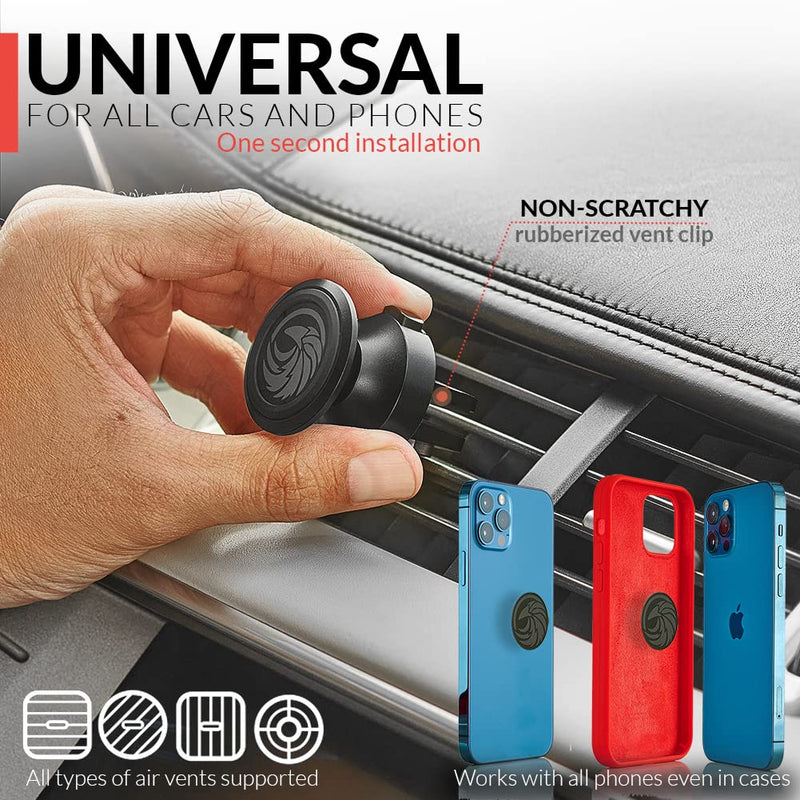  [AUSTRALIA] - New 2023 Magnetic Cell Phone Holder for Car Vent - for Any Smartphone (iPhone, Android, GPS) | Stylish All-Metal One-Hand & One-Sec Phone Mount for Car, 100 to Safeness & Comfort