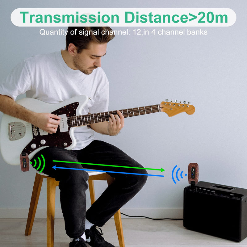  [AUSTRALIA] - AKLOT Wireless Guitar System Transmitter Receiver Set 2.4GHz Built-in Rechargeable Lithium Battery Digital for Electric Guitar Bass