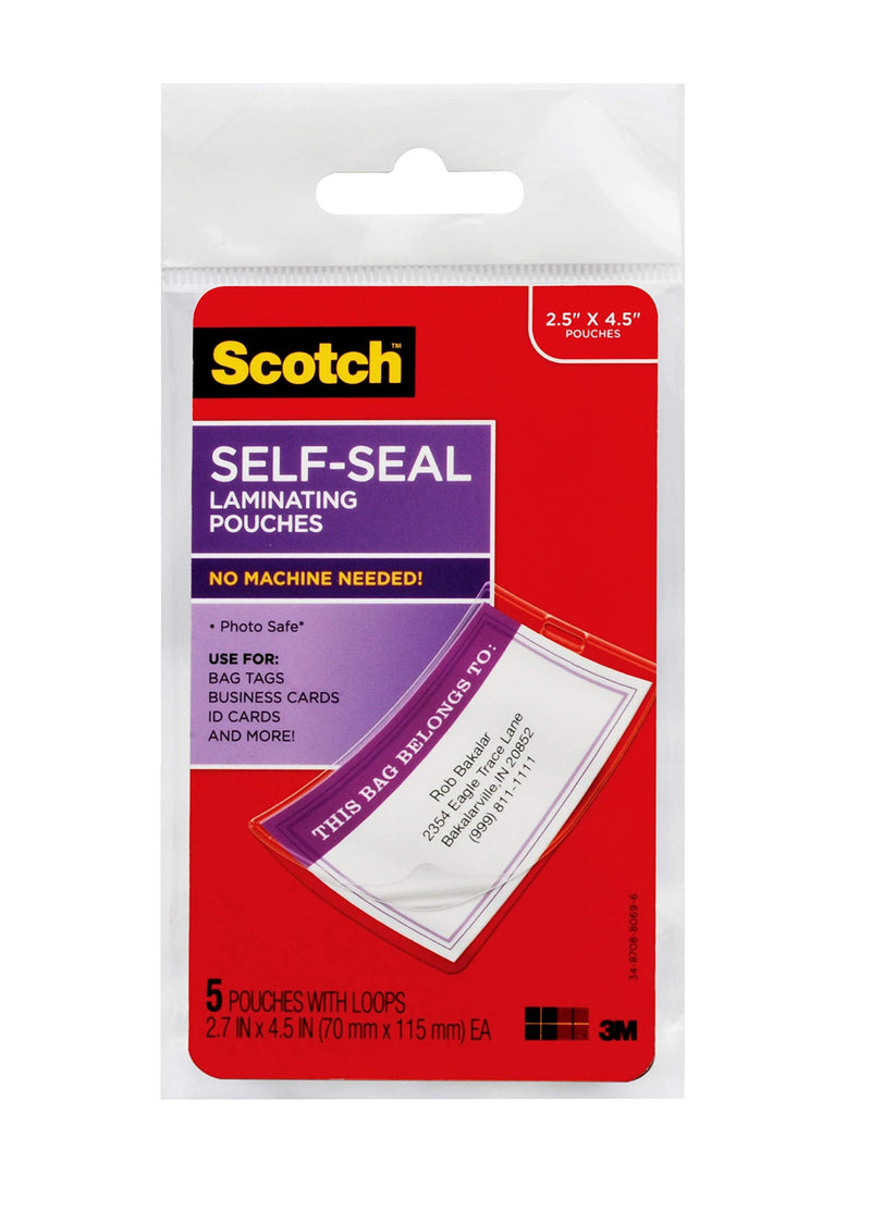  [AUSTRALIA] - Scotch Self-Sealing Laminating Pouches, Bag Tags, 5-Pouches - 6 Pack