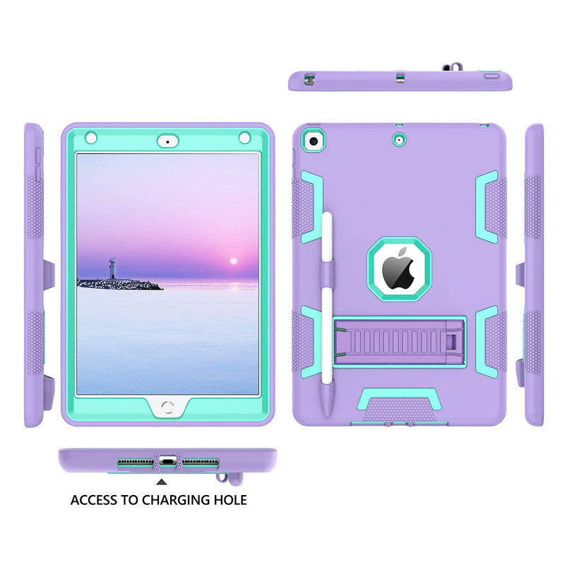  [AUSTRALIA] - BENTOBEN iPad 9th Generation Case, iPad 8th Generation Case, iPad 7th Gen Case, iPad 10.2 2021/2020/2019 Case, 3 in 1 Heavy Duty Rugged Shockproof Protective Cover with Stand Pen Holder, Purple/Green