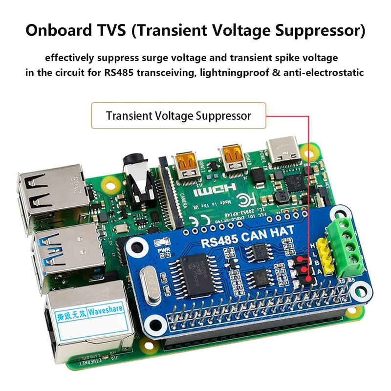  [AUSTRALIA] - RS485 CAN HAT for Raspberry Pi 4 3/2/1 Model B B+ A+, Onboard CAN Controller MCP2515 via SPI Interface, Transceiver SN65HVD230 and SP3485, Allow Long-Distance Communication via RS485/CAN Function