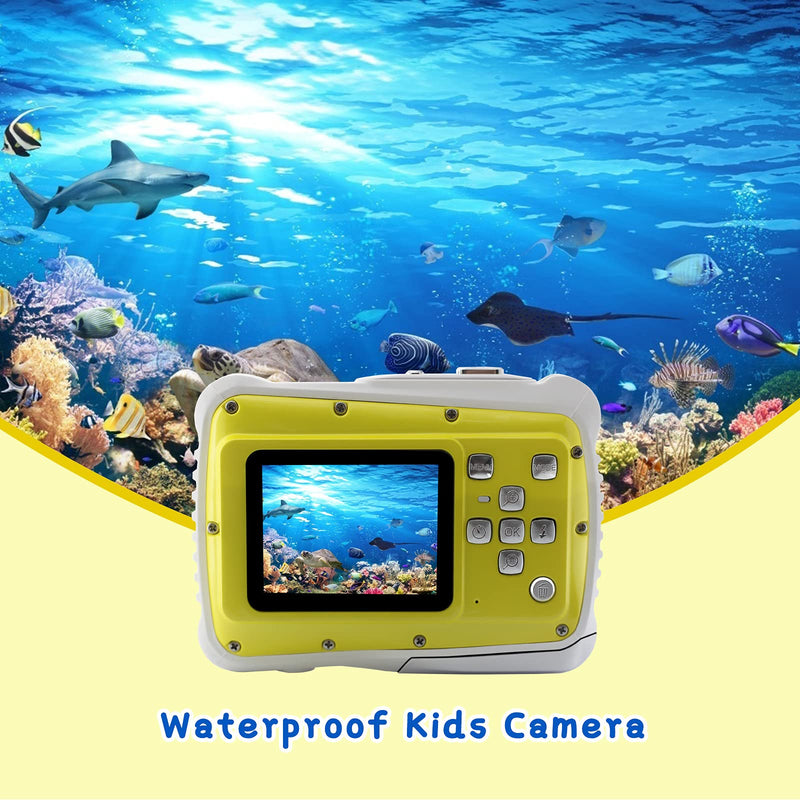  [AUSTRALIA] - YEEIN Kids Digital Camera 3M Underwater Digital Kids Camera 8X Digital Zoom Suitable for Boys and Girls Toys, with 32G SD Card (Yellow) Yellow