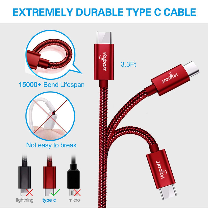  [AUSTRALIA] - 39W Fast Dual USB Car Charger, VOLPORT 3A Metal Rapid LED Light Adapter Support Quick Charging with 3.3ft USB C Braided Charging Cable Cord for Samsung Galaxy S22 Note 20 10 Plus S21+ S20 S10 etc Red