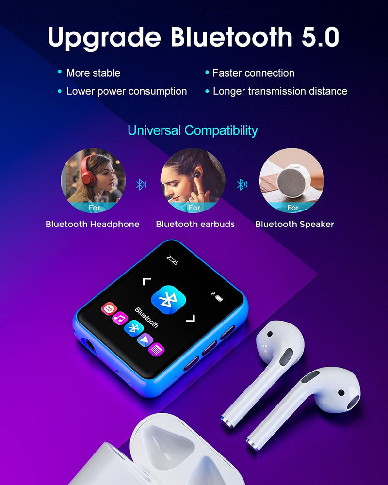  [AUSTRALIA] - MP3 Player 32GB MP3 Player with Bluetooth 5.0 Portable HiFi Lossless Sound MP3 Music Player and FM Radio Recorder E-Book 2.4 inch Screen Maximum Support 128GB（Blue） blue
