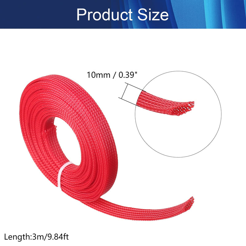  [AUSTRALIA] - Aicosineg PET Expandable Braided Sleeving Wrap for Audio Video Home Device Automotive Wire Protect Cables 10mm 3m Red 1Pcs